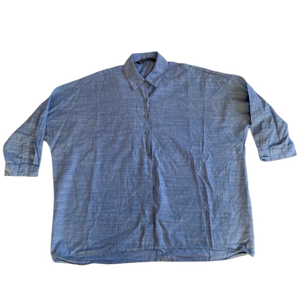 Zara Oversized Basic Z1975 Denim loose fit Blouse women’s XS